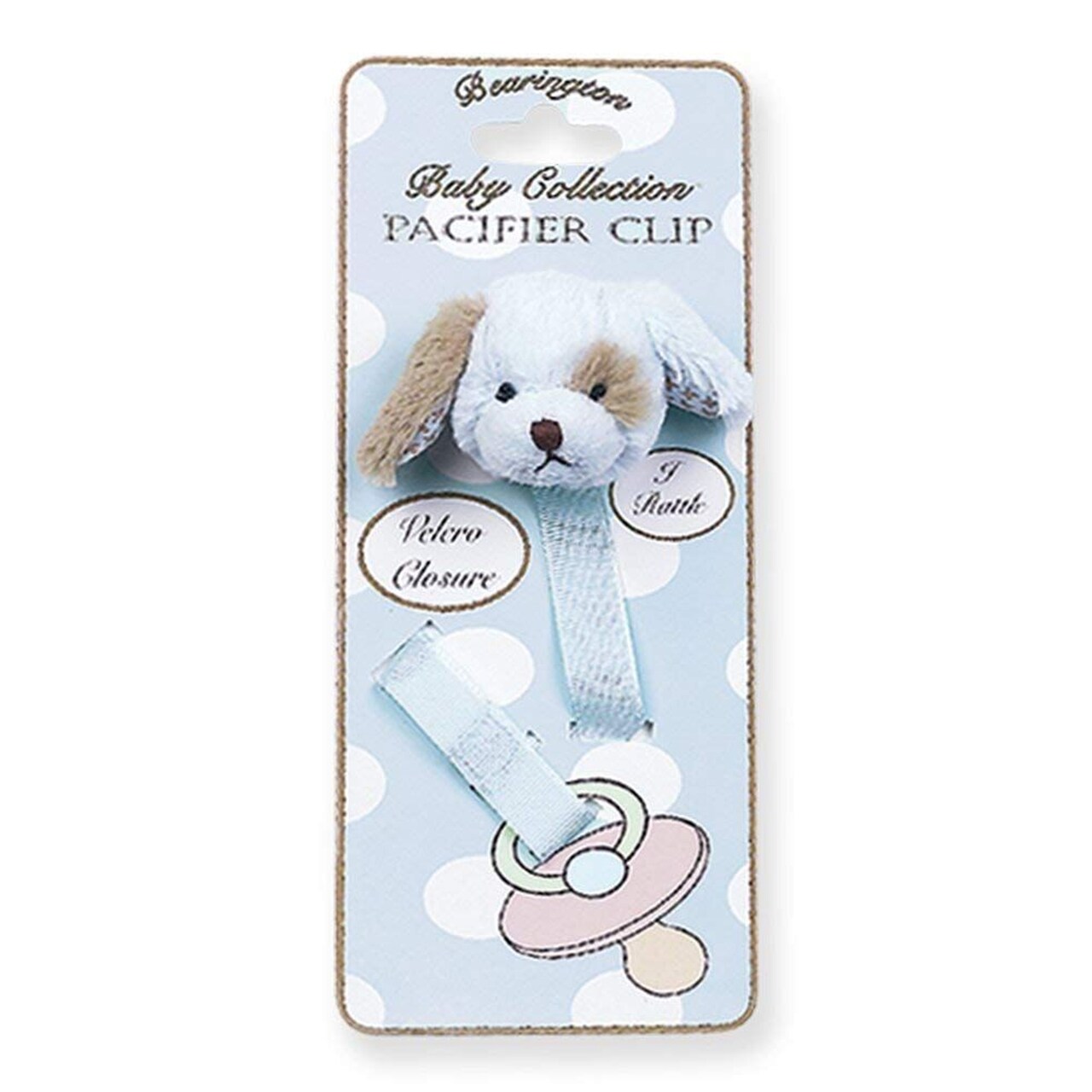 Bearington Baby Waggles Plush Blue Puppy Dog Pacifier Holder with Satin Leash and Clip